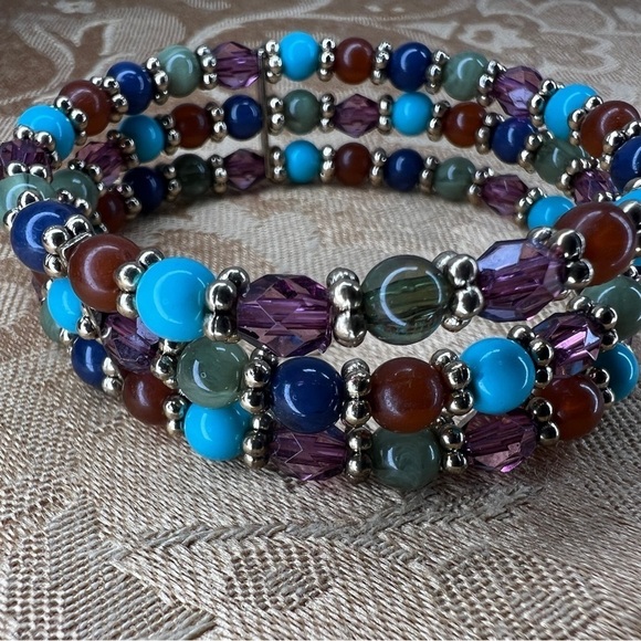 BEADED COLORFUL BRACELET WOMENS BOHO BOHEMIAN TEAL BLUE - Picture 2 of 5